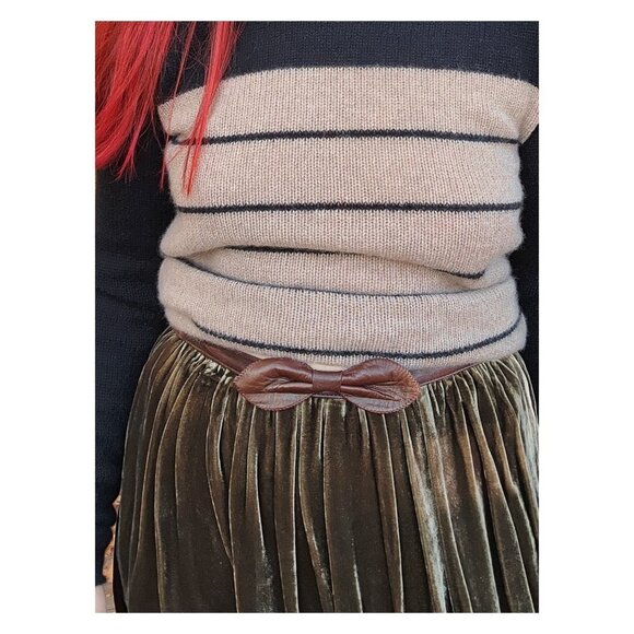 SANDRO NWT Joyau Leather Trim Bow Gathered Velvet Skirt - Picture 3 of 11